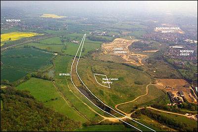 Aerial photograph showing the route of the bypass